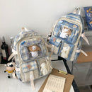 Large Capacity Plaid School Student Bag Preppy Style Portable Shoulder Rucksa