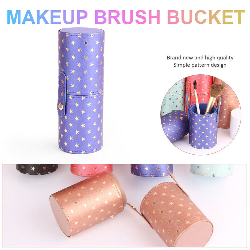 PU Leather Star Printing Makeup Brush Holder Portable Cosmetic Cup (Purple)