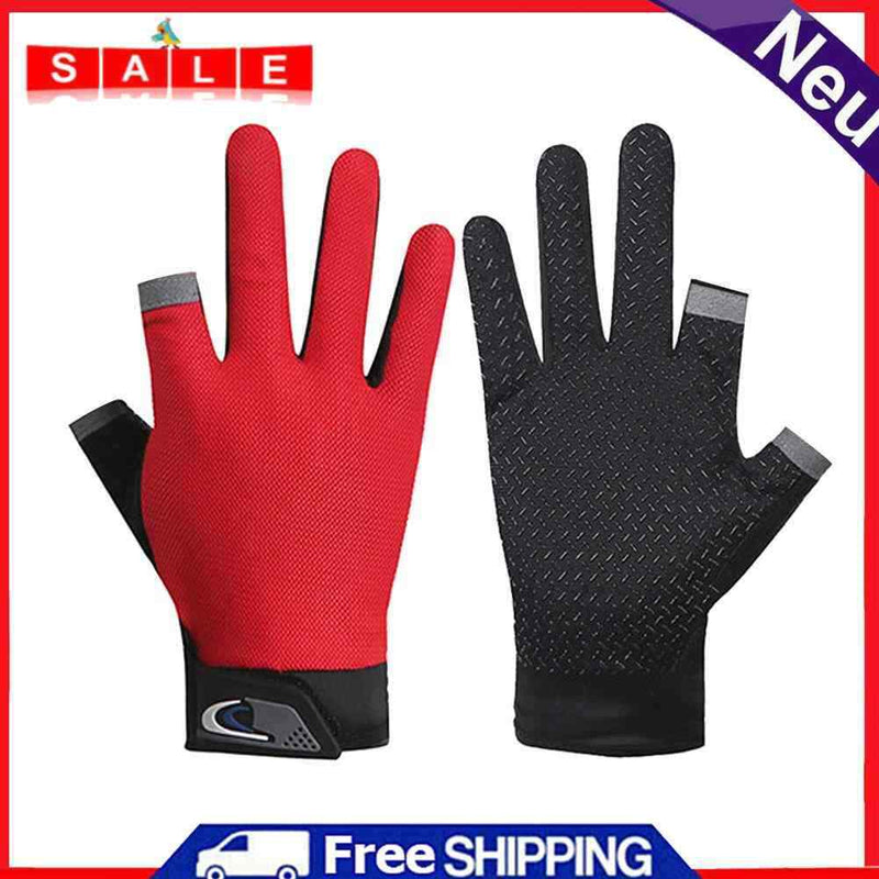 5pcs 2 Cut Finger Fishing Anti-Brief Breathable Cycling Gloves (Red)