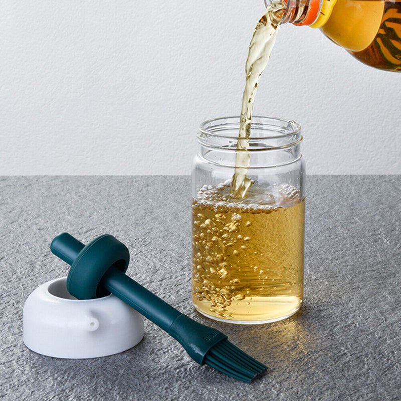 Oil Bottle with Brush Kitchen Oil Dispenser for BBQ Baking Cooking (Green)