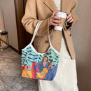 Casual Oil Painting Top-handle Pouch Girl Canvas Big Capacity Shoulder Tote Bag