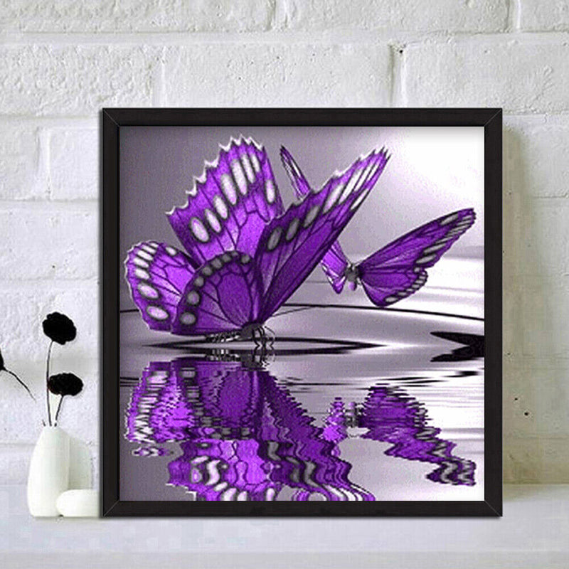 5D DIY Rhinestone Purple Butterfly Picture Full Round Drill Diamond Painting Kit