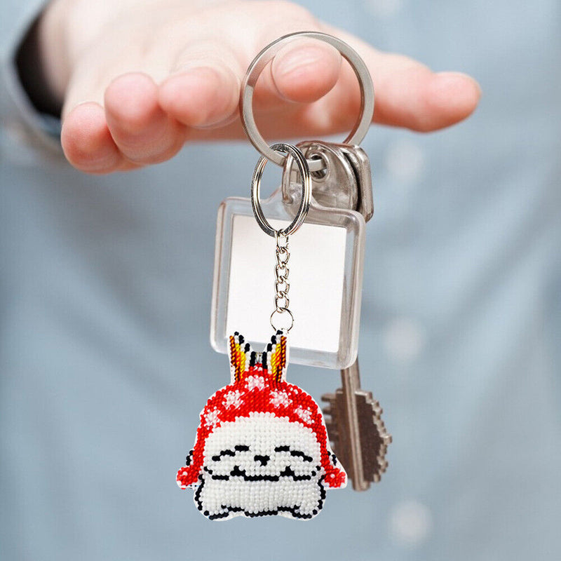 Bead Cross Stitch DIY Handmade Stamp Needlework Keychain Kit (y-058 Rabbit)