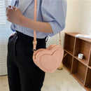 Female Solid Color Love Heart Shoulder Bag Ladies Mini PU Leather Zipper Purse