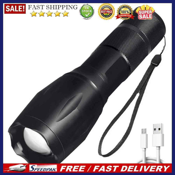 Powerful LED Flashlight 3 Modes Portable Torch USB Rechargeable Waterproof