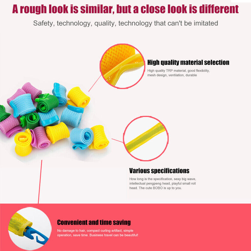 18pcs Hair Rollers Heatless Hair Wave Curling Net Spiral Curls Hairdresser Tools