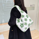 Female Fluffy Fashion Flower Pattern Handbag Winter Mobile Phone Top-Handle Bag