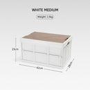 Camping Outdoor Foldable Organizer Case Storage Box w/ Wooden Lid (White M)