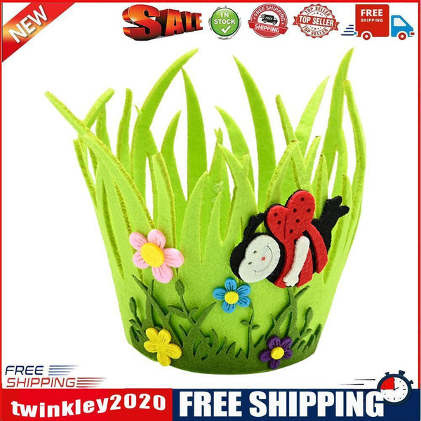 Easter Egg Carry Bucket Portable Round Nonwoven Basket Home Party Decor (A)