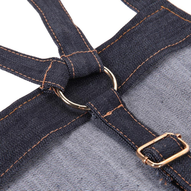 Unisex Pocket Antifouling Denim Cloth Work Apron Cafe Kitchen Cooking Bibs Newly