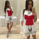 Women Summer Print dress Casual Cocktail Party Evening Mini Dress L White