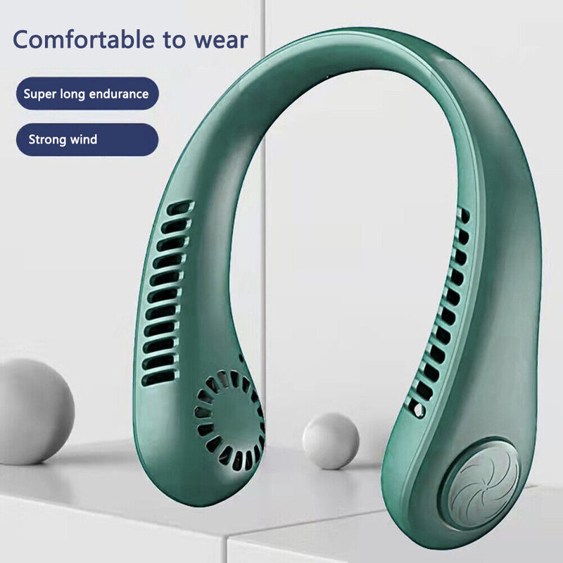 Mini Neck Fan USB Rechargeable Bladeless Fan Neck Air Conditioner (Green)