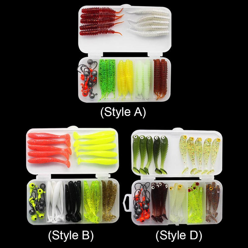 40pcs Soft Fishing Lure Kit Jig Head Hook Bait with Tackle Box (Style C)