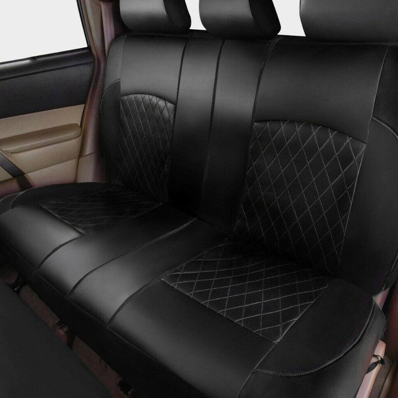 Black Leather 5-Sits Car Seat Covers Front Rear Full Interior Cushion 9Pcs