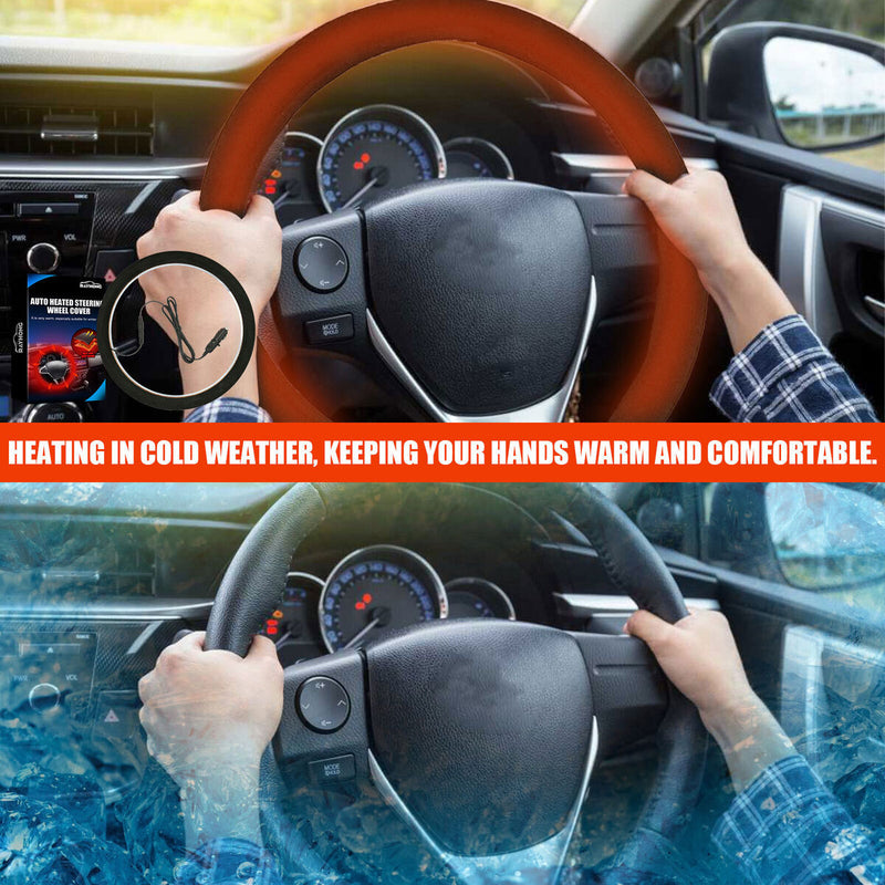 Heated Steering Wheel Cover Winter Hand Warmer Car Wheel Protector (Black) Newly