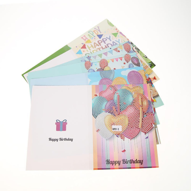 6pcs Cartoon Greeting Cards DIY Diamond Painting Birthday Postcards Craft
