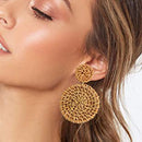 Rattan Earrings Geometric Retro Handmade Woven Straw Statement Circle Earrings