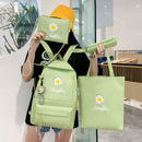 Preppy Style Daisy Print Backpack 4pcs/Set Canvas Shoulder Bag Pencil Clutches