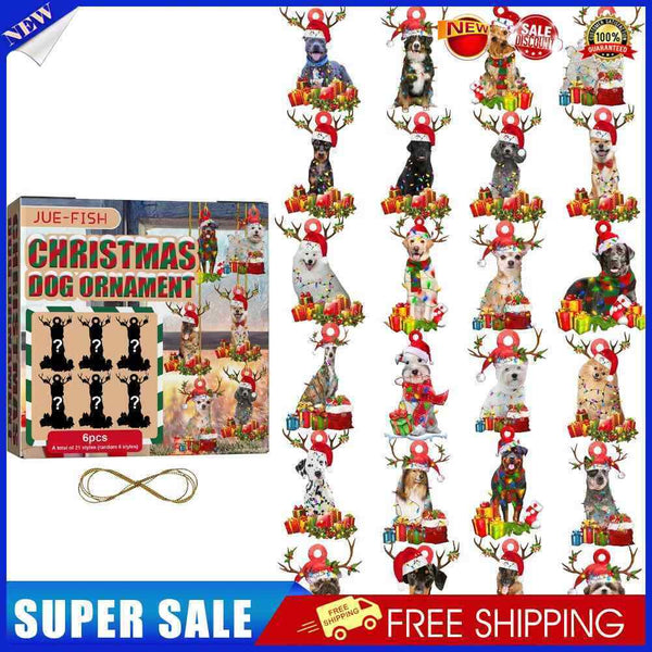 6pcs Christmas Tree Scarf Dog Pendants with Rope DIY Xmas Tree Drop Ornamen