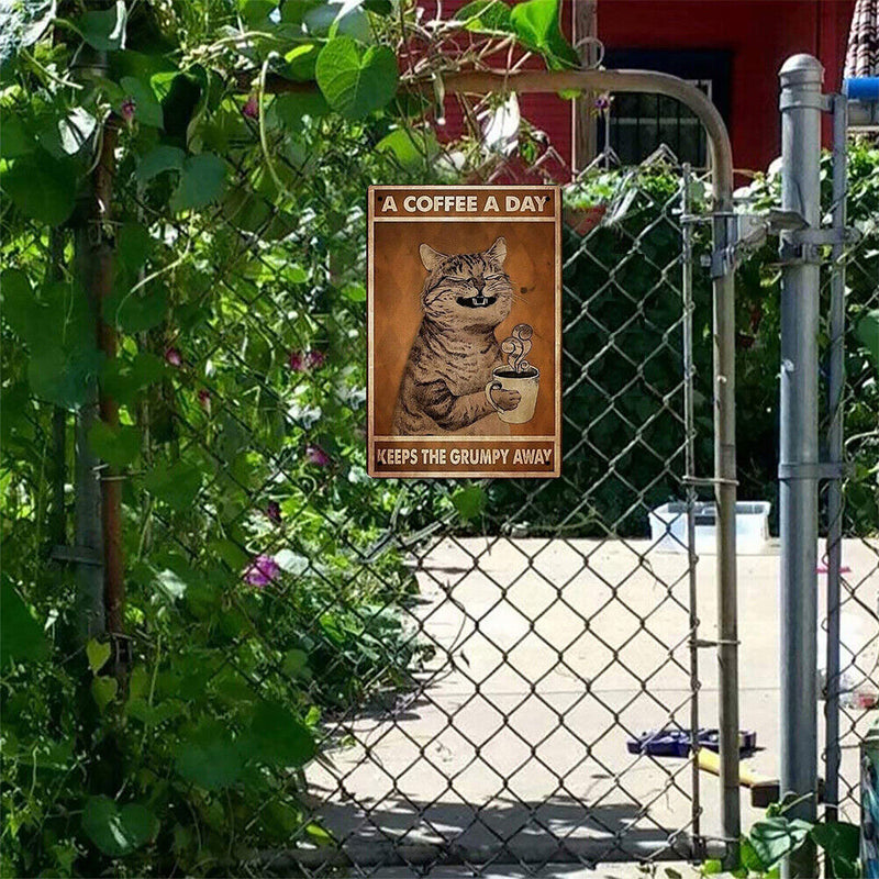 Coffee Cat Retro Metal Plate Tin Sign for Bar Pub Club Cafe Wall Art Decor