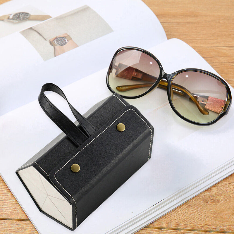 5 Grid Portable Glasses Display Box Folding Leather Sunglasses Bag (Black) Newly