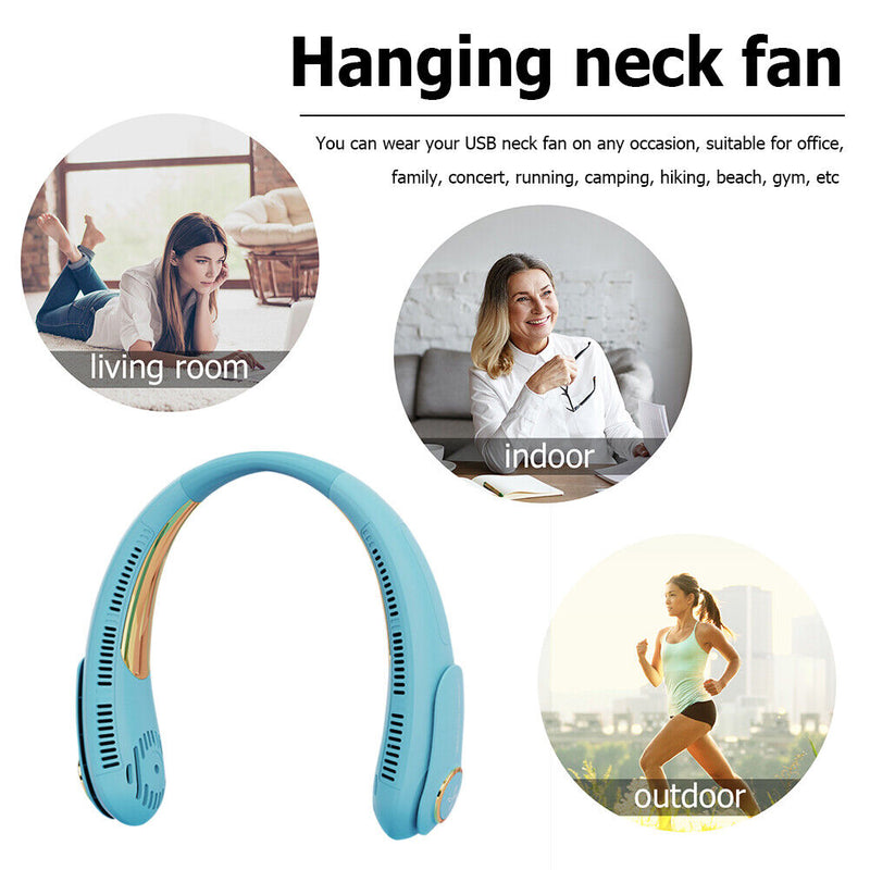 #A Hanging Neck Fan USB Rechargeable Bladeless Mute Air Cooling Fans for Summer