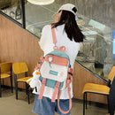 Preppy Style Cartoon Contrast Color Backpack with Pendant Casual Girls Knapsacks