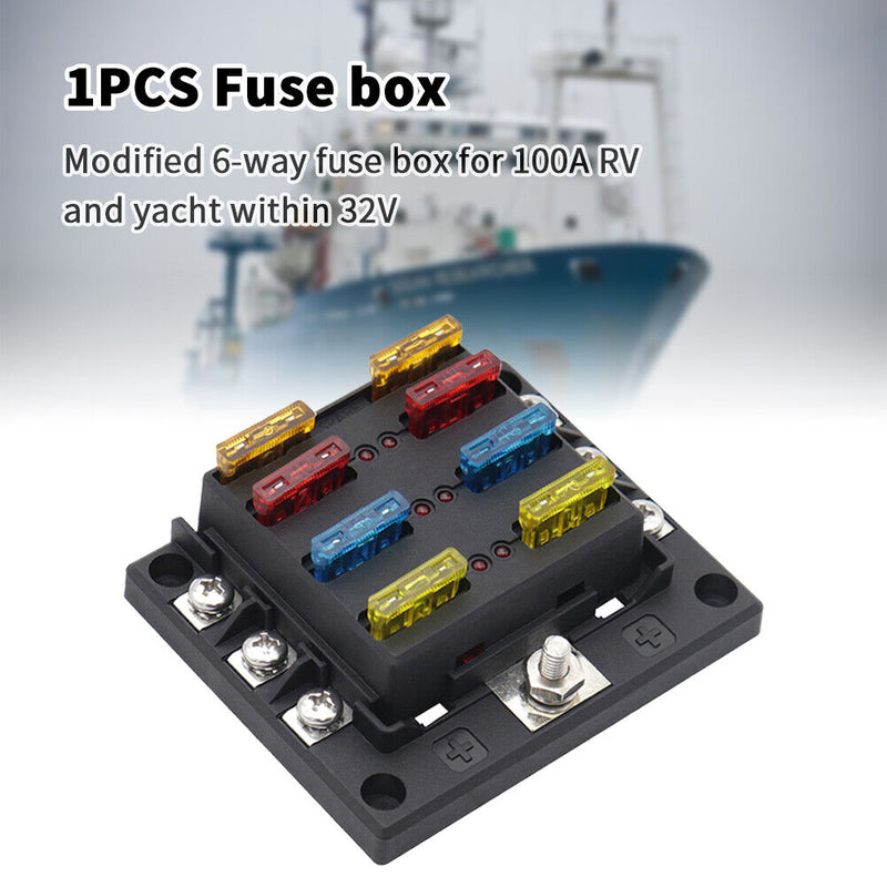 12-32V 6 Way Car Boat Fuse Holder Box with Plastic Cover Marine Blade Fuse Case