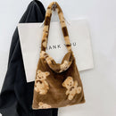 Women Faux Fur Cartoon Handbags Large Fluffy Shoulder Bags (Brown Bear)