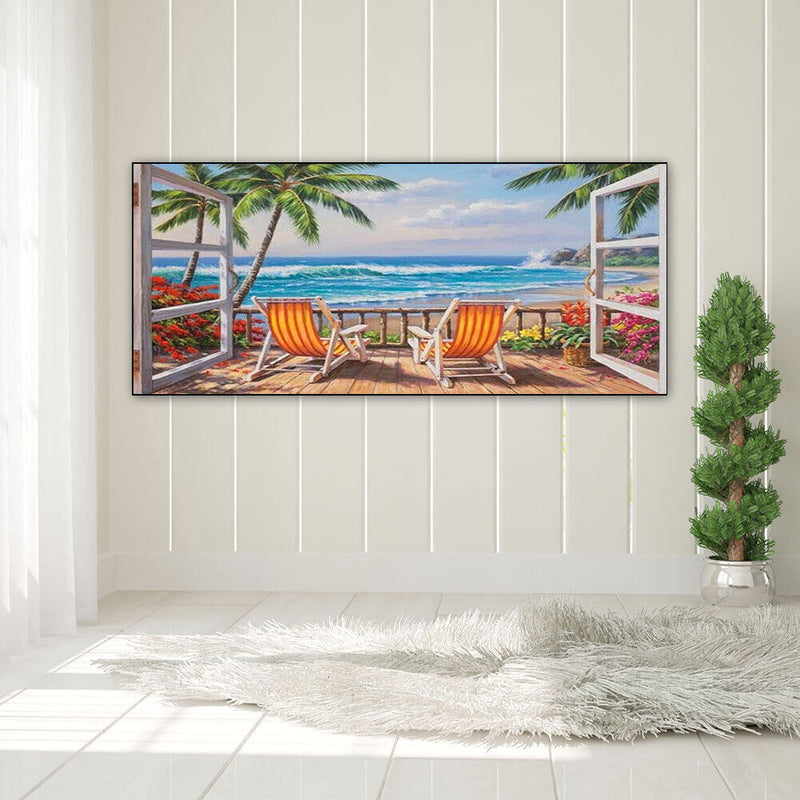 Balcony Sea View Oil Paint By Numbers Kits DIY Landscape Decoration Unframed