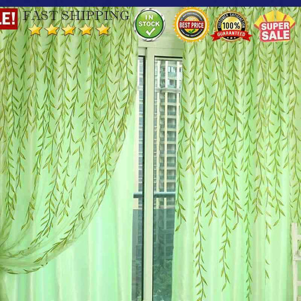 Chic Room Window Curtain Rose Pattern Sheer Voile Tulle Valances Green