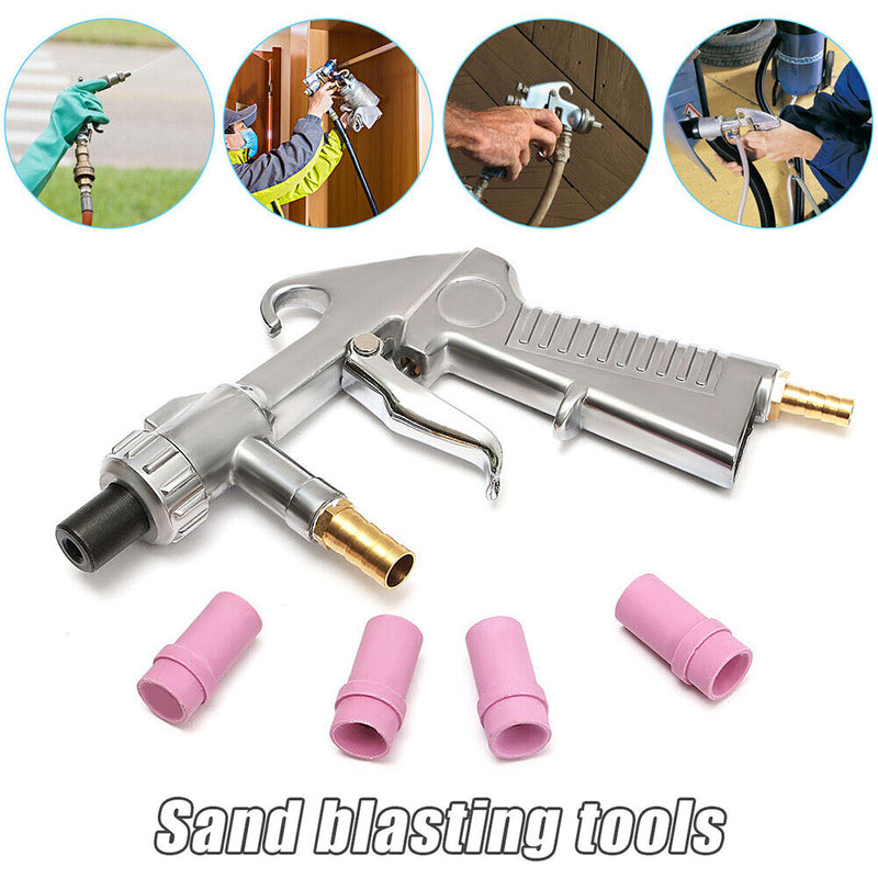 Sandblaster Air Siphon Feed Blast Gun with 1 Metal + 4 Ceramic Nozzle Tips Newly