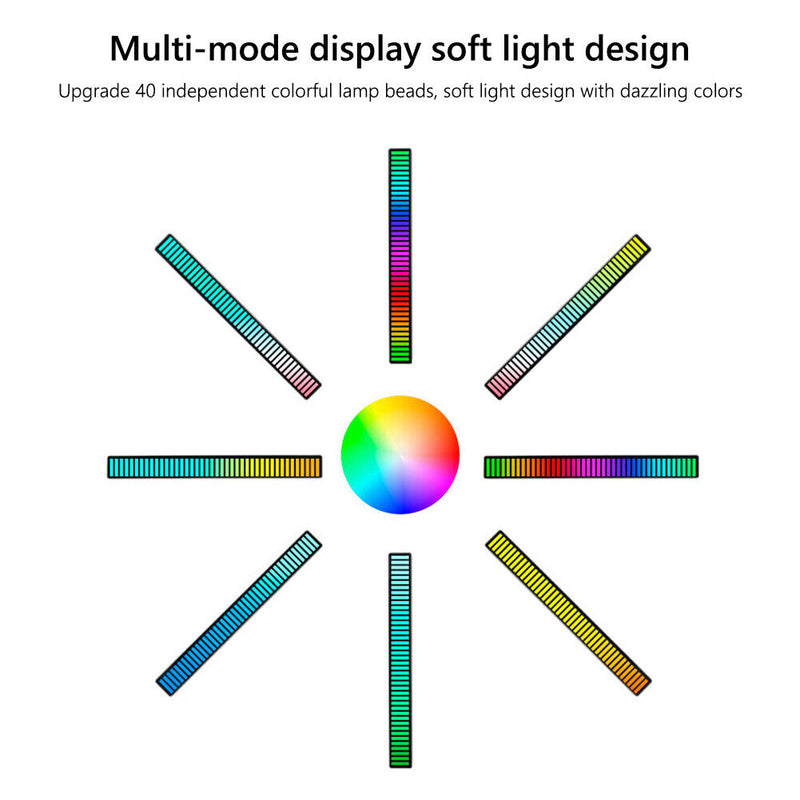 USB 5V RGB Colorful 40 LED Voice-Activated Rhythm Strip Light Bar (Black) Newly