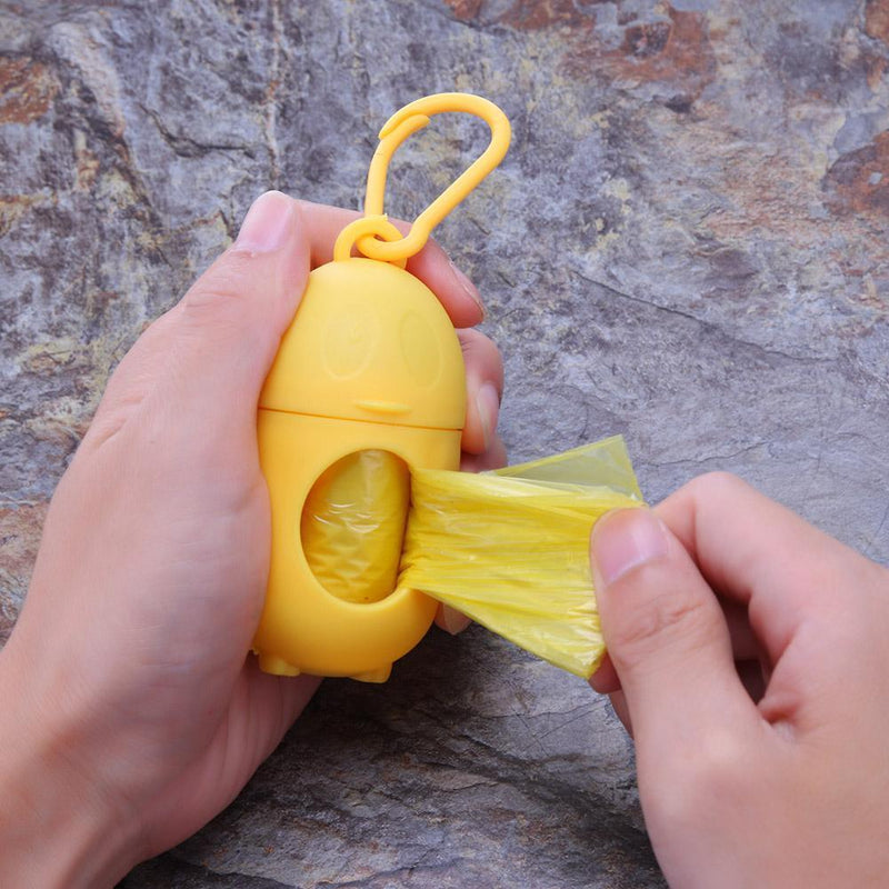 Penguin Pill Shape Pet Dog Poop Bag Dispenser Waste Garbage Bag Set (Yellow