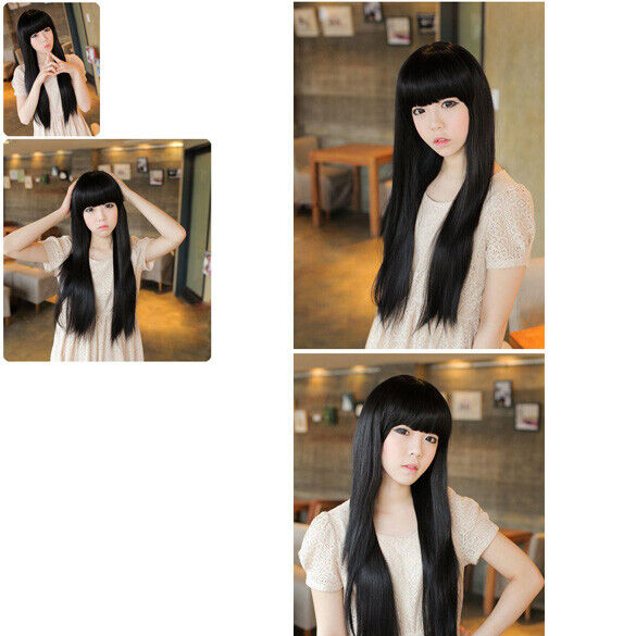 Addorable Girl Lady Long Straight Clip On Hair Extension Black Fibre  60cm