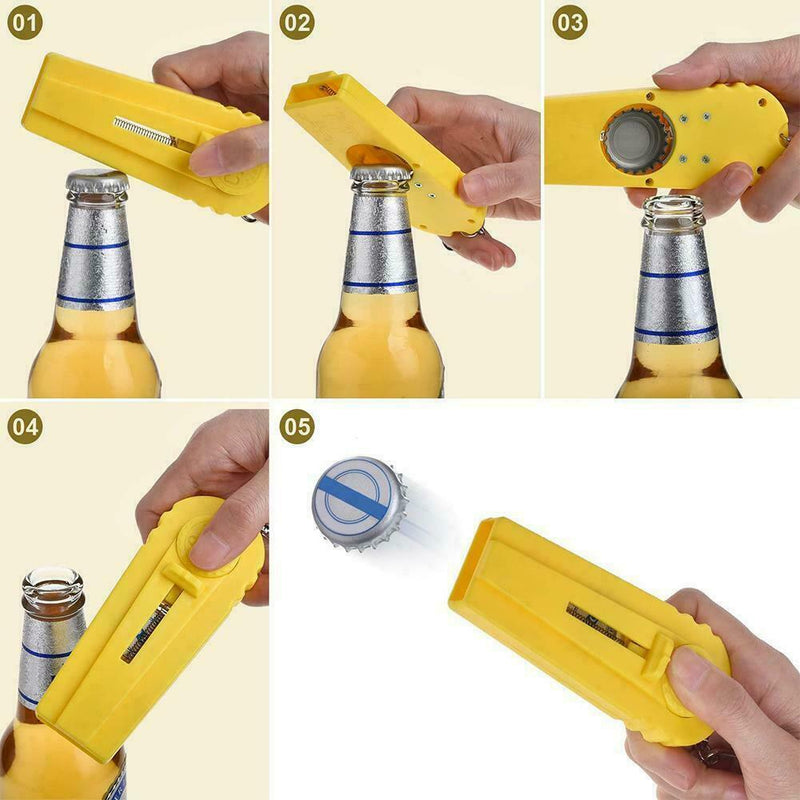 Flying Beer Drink Bottle Opener Cap Launcher Top Shooter Z0Q Gun H Ring K5 E6B4