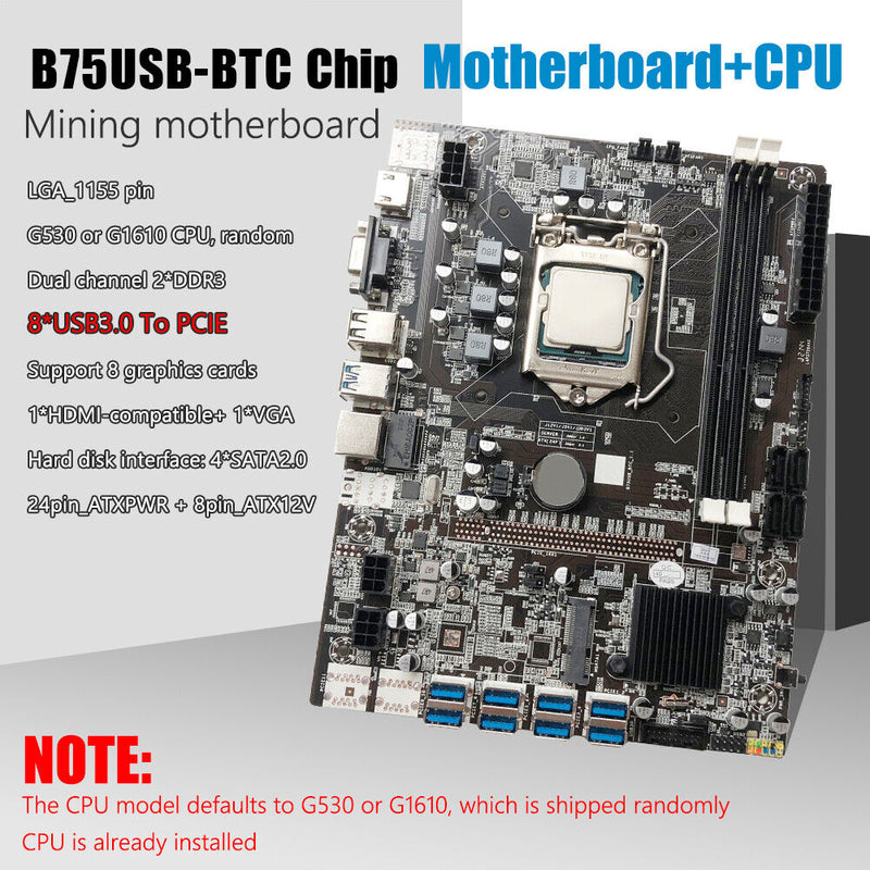 B75USB-BTC ETH BTC Mining Motherboard for LGA 1155 HDMI-Compatible+VGA Motherboard