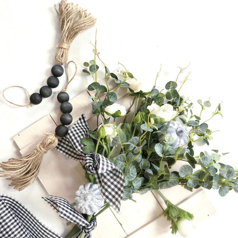 Pastoral Hemp Rope Tassel Wooden Bead String Wall Door Hanging Home Decor DIY