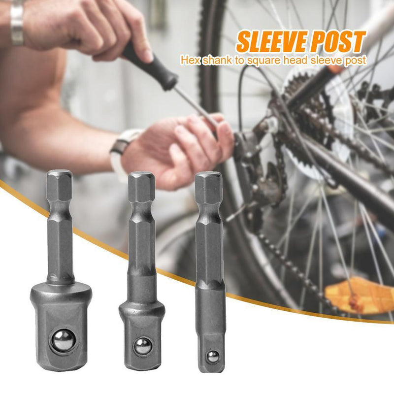 Steel Socket Adapter Hex Shank to 1/4 3/8 1/2 Extension Rod (3pcs Short)