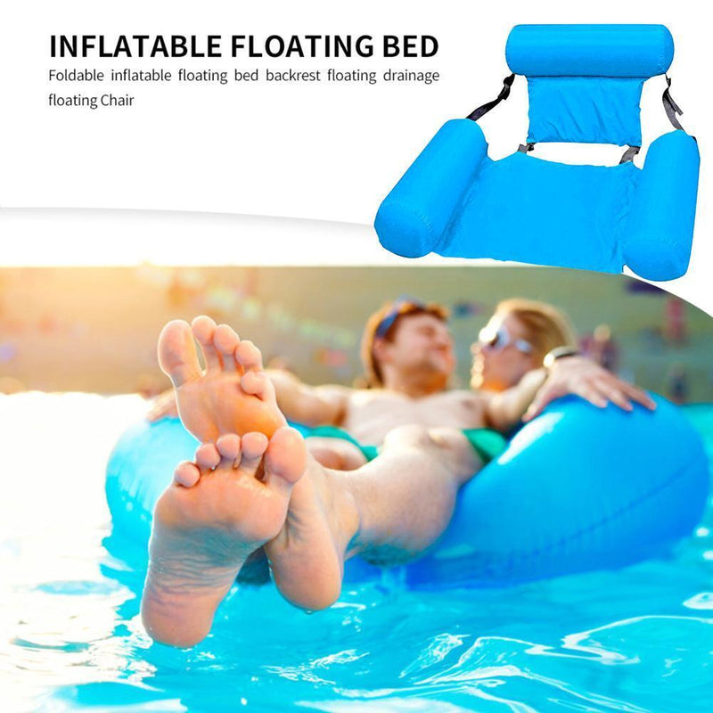 Floating Bed Swimming Pool Inflatable Water Longue w/Backrest (Light Blue)