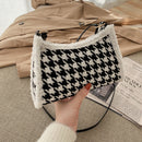 Female Fluffy Houndstooth Shoulder Bag Women Zipper Casual Clutch Bag Handbag