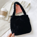 Retro Women Plush Leopard Love Shoulder Bag Autumn Winter Handbags (Black)