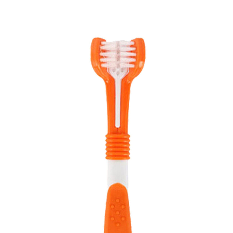 Three Sided Pet Toothbrush Dog Soft Brush Bad Breath Tartar Tool (Orange)