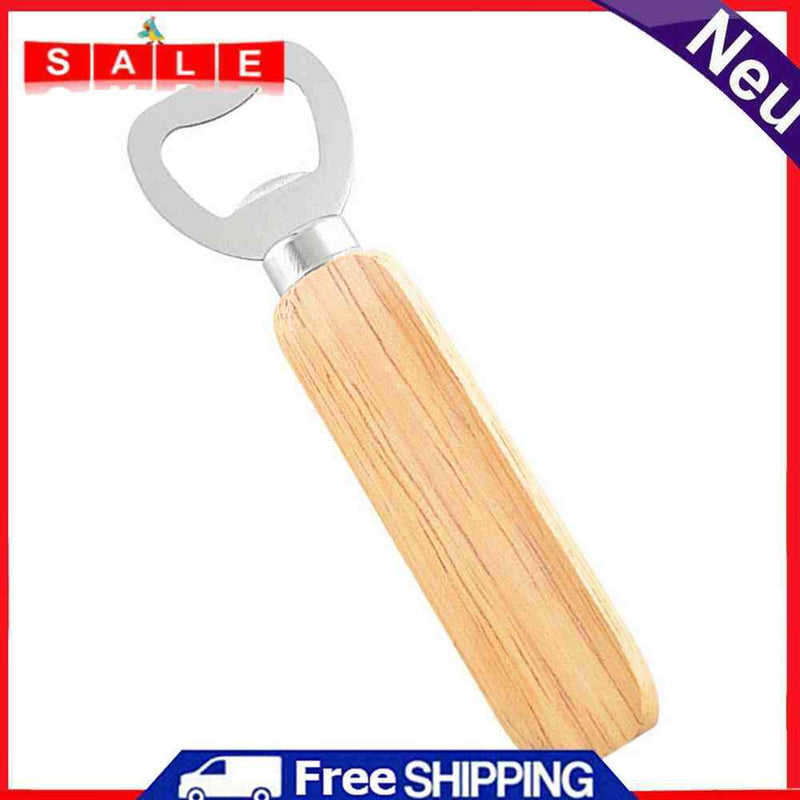 Stainless Steel Bottle Opener Wood Handle Drink Beer Cap Lid Kitchen Launcher