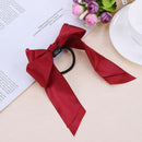 Women Satin Ribbon Bow Hair Band Ponytail Holder Rope(Bean Red)