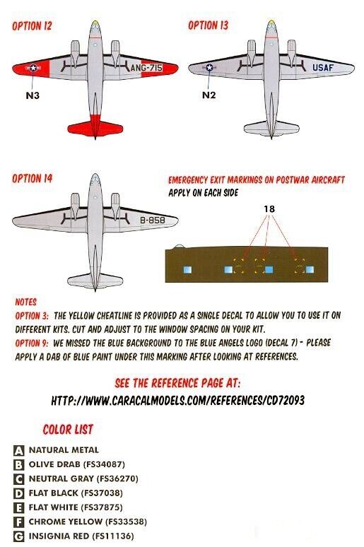 Caracal Decals 1/72 CURTISS C-46 COMMANDO USAF & USN Versions