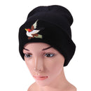 Casual Winter Unisex Beanie Embroidery Bird Knitting Cap Ski Hat(Black)