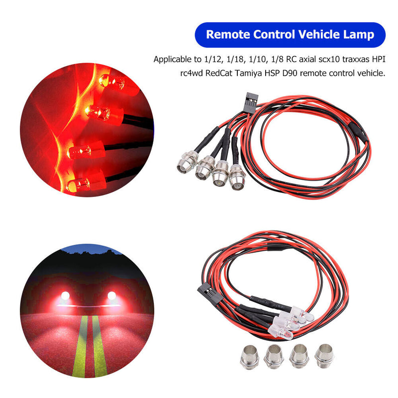 4pcs 5mm Red LED Lights Kits for 1/12 1/18 1/10 1/8 Axial Scx10 Traxxas RC Cars