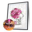 5D DIY Bouquet Bear Full Round Diamond Painting Mosaic Picture Rhinestone Crafts