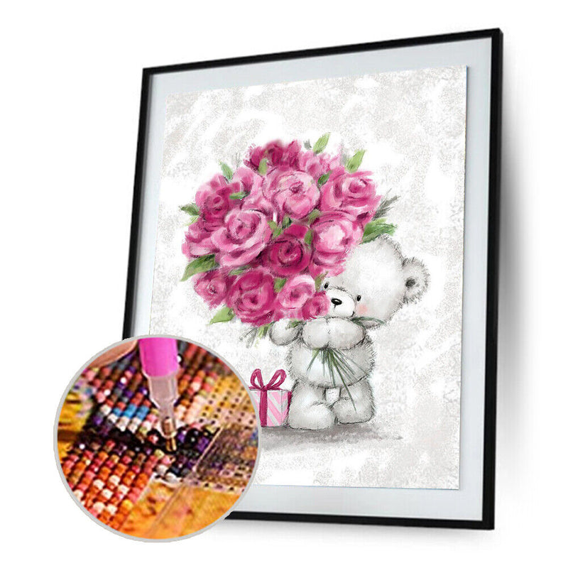 5D DIY Bouquet Bear Full Round Diamond Painting Mosaic Picture Rhinestone Crafts